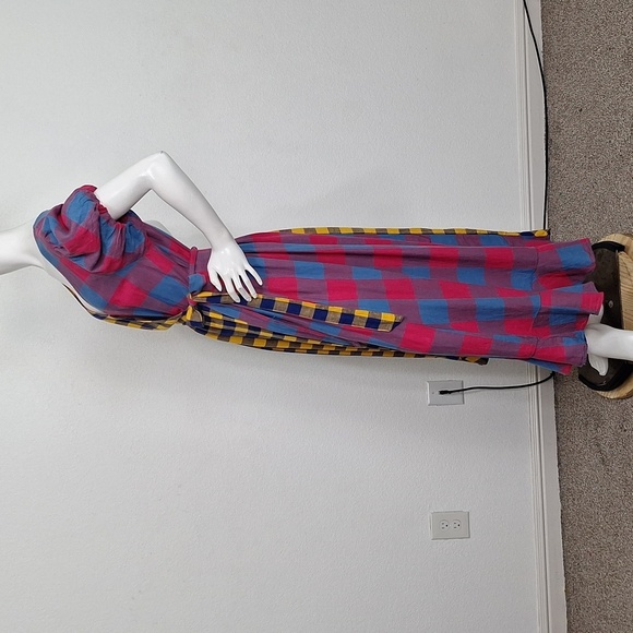 Urban Outfitters Retro Bohemian Anna Linen Blend Mixed Plaid Midi Wrap Dress S - Picture 7 of 12